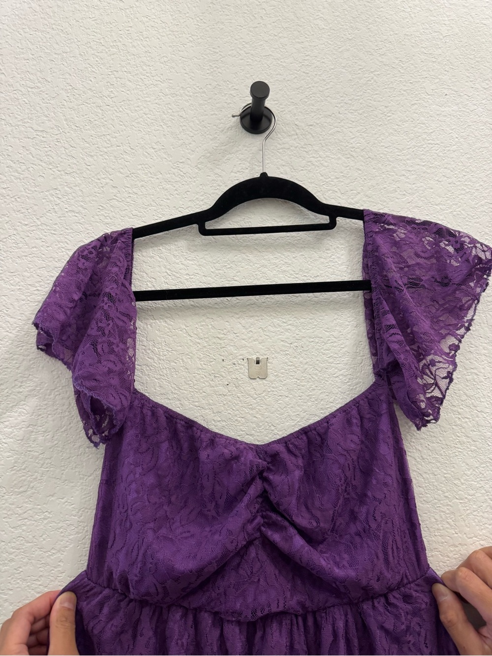 Purple Lace Dress with Flutter Sleeves